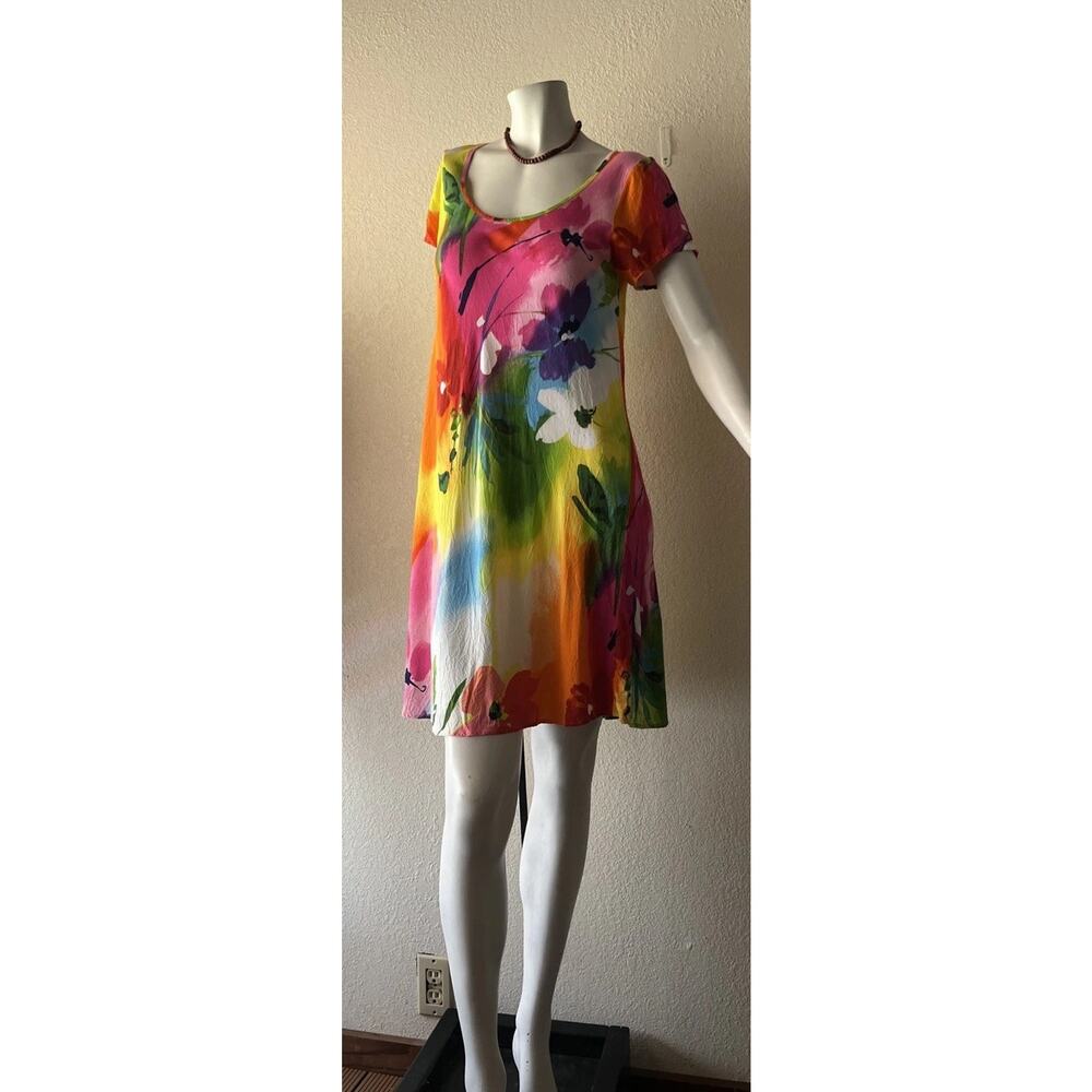 90's Y2K Jams World Dress Bright Pink Colorful Whimsical Size XS Watercolor